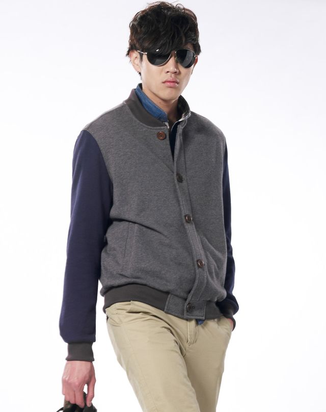 深灰撞色拼接棒球服潮<em>男装开衫</em>卫衣<em>外套</em>-唯品