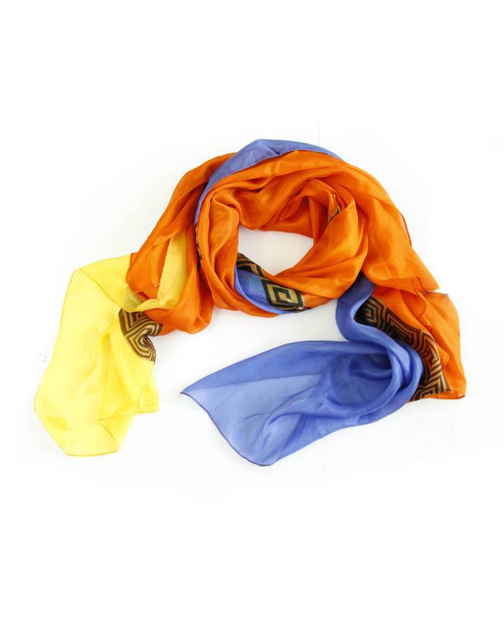 橙色撞色100%桑蚕丝洋纺工艺丝巾-唯品会
