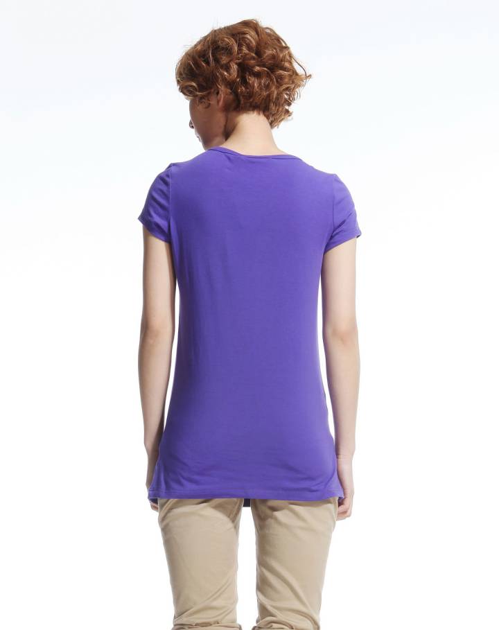 青莲色圆领印图短袖长款t恤