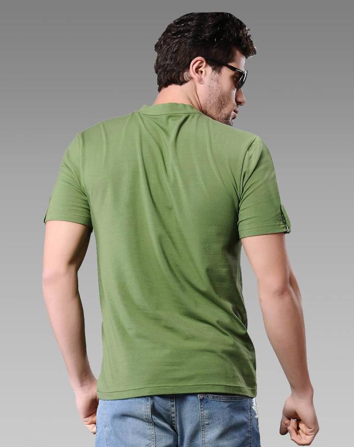 meilles军绿色成熟半开襟短袖t恤