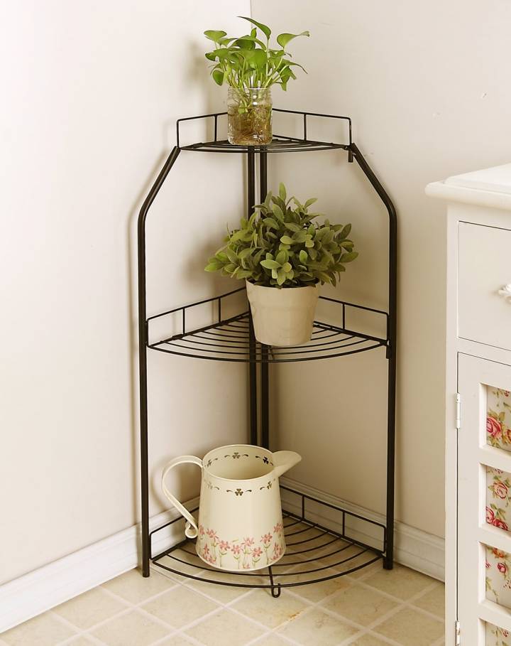 棕色三角花架 浴室厨房置物架