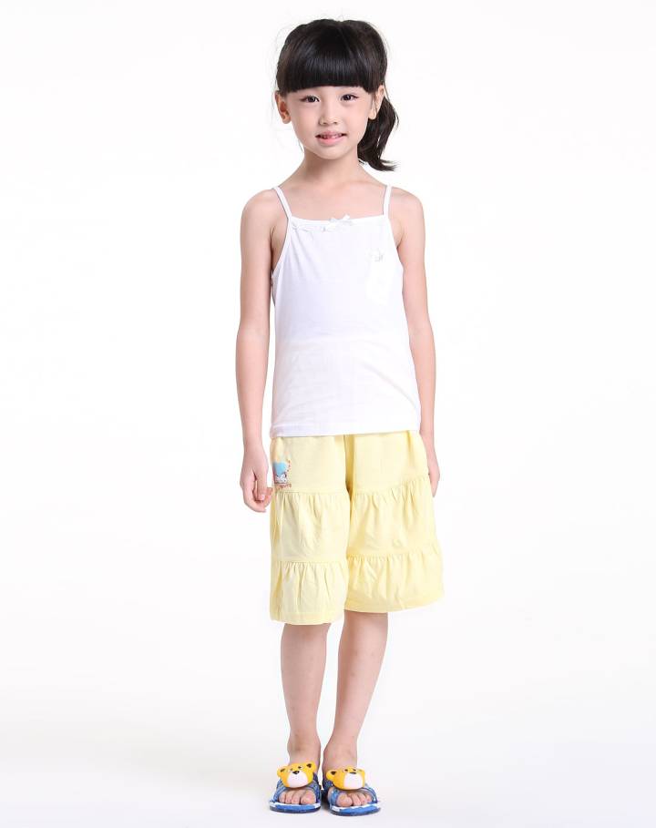 女童白色长绒棉吊带背心