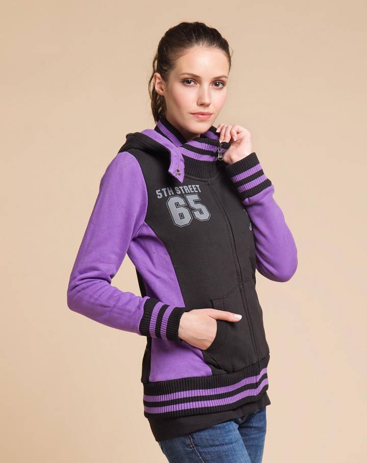 女款暗紫色舒适连帽长袖外套